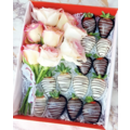 Black & White Indulgence Chocolate Strawberries with Roses Gift Box